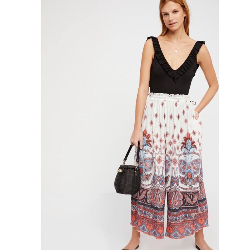 Free People Gold Dust Printed Wide Leg Pants Small
